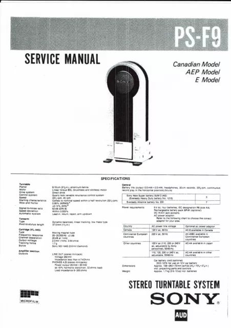 Sony Service Manual für PS- F 9 Copy englisch