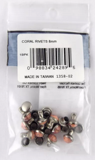 Synthetic Coral Rivets (6mm) - Pkg/10 - Tandy Leather #1358-02 (New Old Stock)