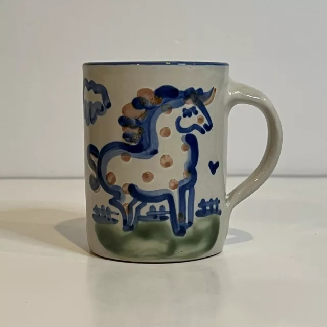 M. A. HADLEY POTTERY 4" Horse MUG  Signed Country Scene Blue