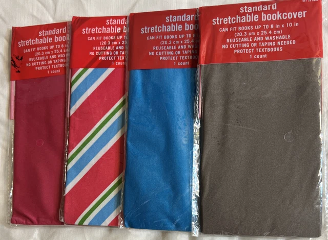 4 Lot Standard Book Covers School Stretchable Fabric Stripes + Solid New
