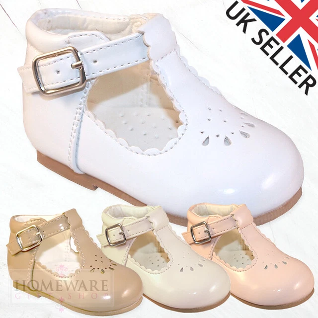 Baby Girls Spanish Shoes Style Patent Pink White Ivory Uk Infant Size Uk 2-6 New