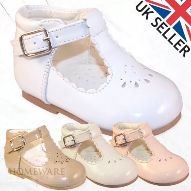 Baby Girls Spanish Style Patent Shoes Pink White Ivory Uk Infant Size Uk 2-6 New