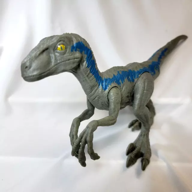 Jurassic World Velociraptor 12 inch Dinosaur Figure Gray Blue Legs Tail Move