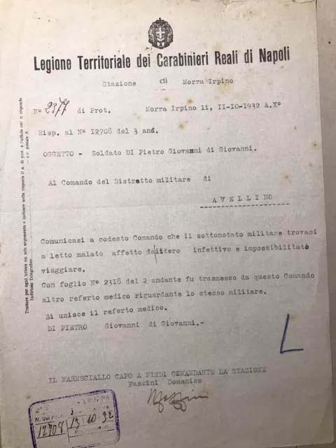 Diploma Legione carabinieri reali Napoli 1932