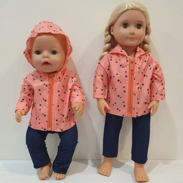 Dolls Clothes to fit 17" Baby born, 18" our generation, Rain Jacket and Pants