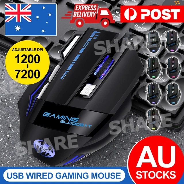 LED Wired Game Gaming Mouse USB Ergonomic Optical For Computer Laptop PC 7200DPI