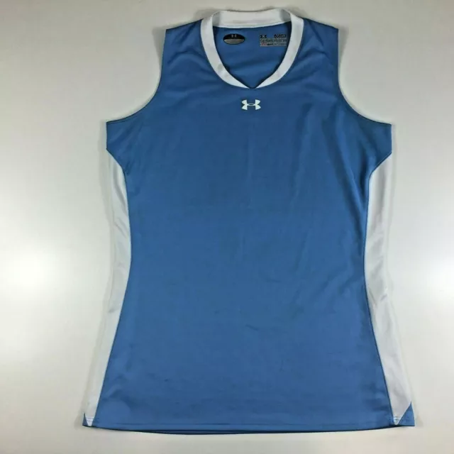 Under Armour Shirt Womens Medium Blue Heatgear Semi-Fitted Sleeveless Workout M