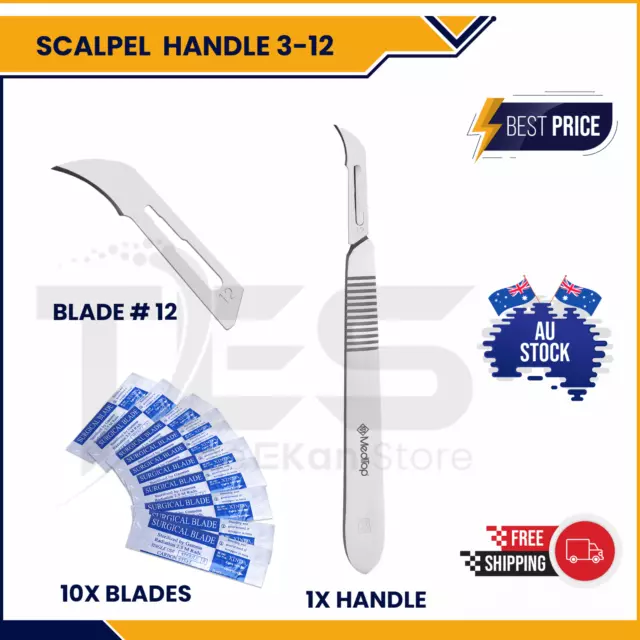 Sterile Scalpel Surgical Blades #12 10 x & Stainless Steel Handle #3 Art Craft