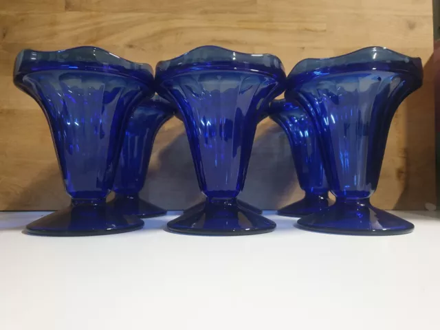 6 Vintage French Luminarc 1970s Cobalt Blue Glass Sundae Dishes