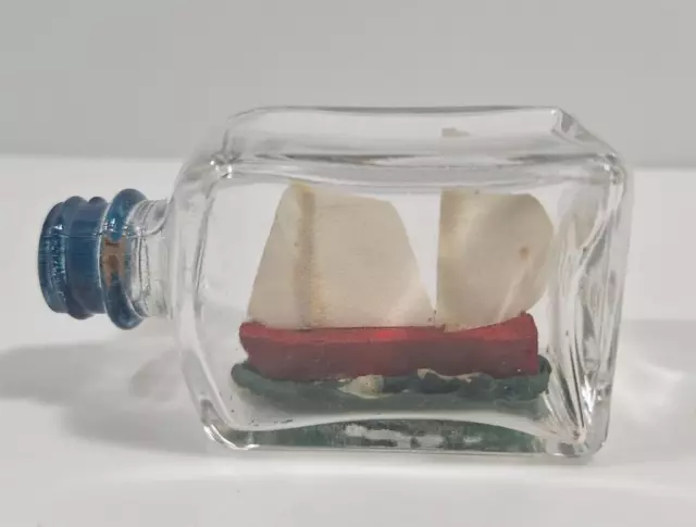 Vintage Ship in a Bottle Mini 3" Handmade Double Mast Sail Boat Miniature Red