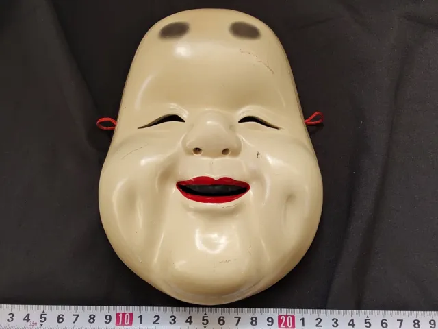 Vintage ceramic handmade Japan Traditional Noh Mask Okame Young Woman-f0330-3