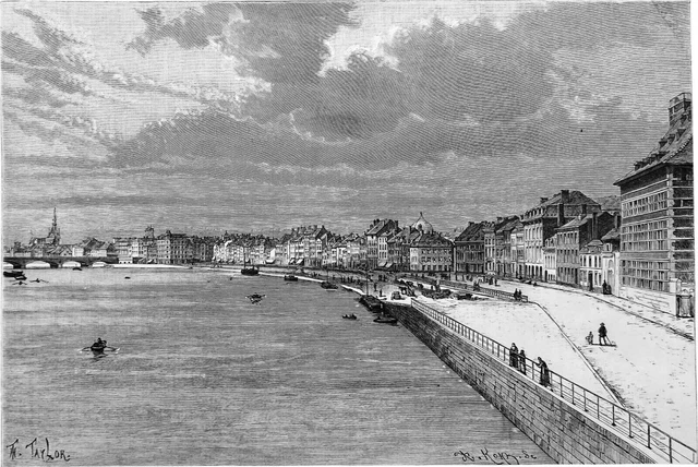 BELGIQUE - LIÈGE : LE QUAI de la BATTE sur la MEUSE - Gravure du 19eme siècle