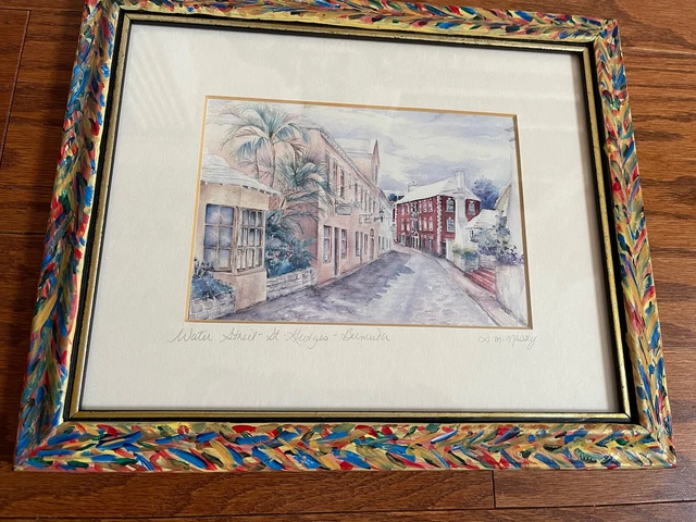 Vintage Print Water Color, By Dee Massey ,ST. GEORGES Bermuda Hand Painted Frame