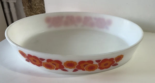 Saladier Arcopal Lotus Vintage 21 Cm - Motif Fleurs Orange - État Parfait