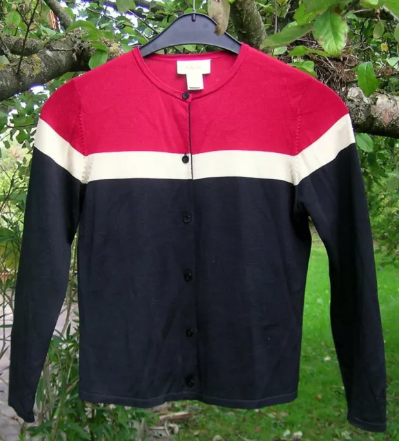 * NEU * Talbots Cardigan Weste Seide Feinstrick dunkelrot wollweiß schwarz S 38