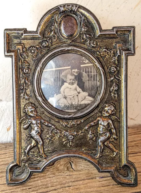 PRETTY FRENCH ANTIQUE EARLY XX th. C. PICTURE FRAME PUTTI SHABBY CHIC