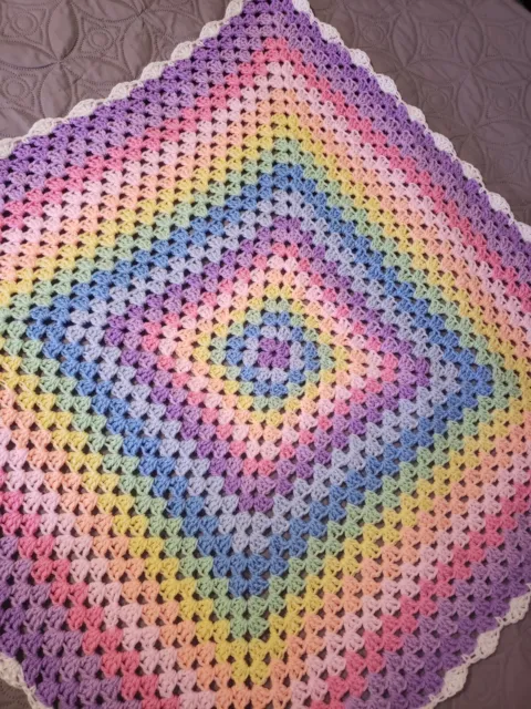 nL) hand crochet rainbow baby blanket 80x80cms (31.5x31.5Inches)