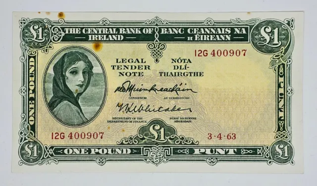 Ireland 1963 Lady Lavery £1 Pound Banknote Nice Uncirculated