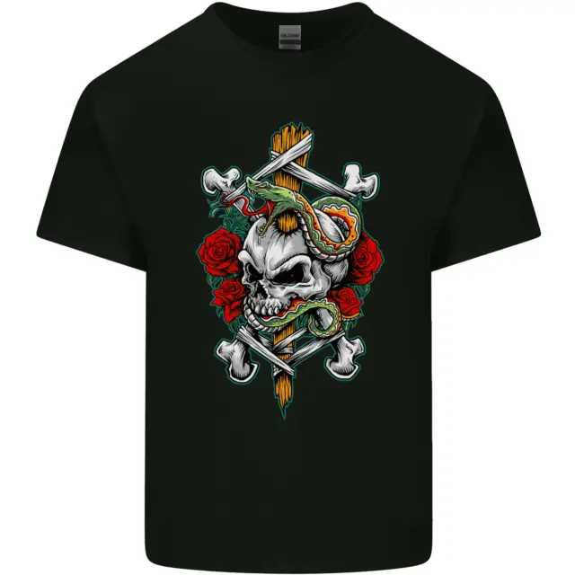 T-shirt top da uomo cotone Skull and Snake Biker metallo pesante gotica