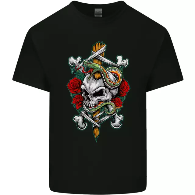 T-shirt top da uomo cotone Skull and Snake Biker metallo pesante gotica