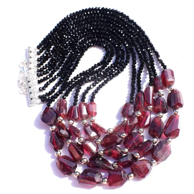 Untreated 600 Cts 5 Strand Red Garnet & Spinel Faceted Beaded Necklace SK 05E467