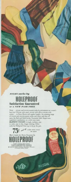 1949 Holeproof DuPont Nylon Socks Patterns Mens Vtg Print Ad C15