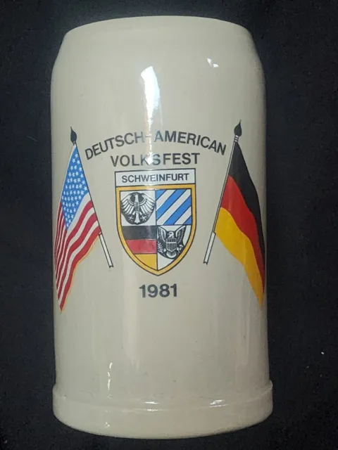 Vintage Deutsch American Volksfest 1981 1L Stoneware Stein Glazed Pottery HTF