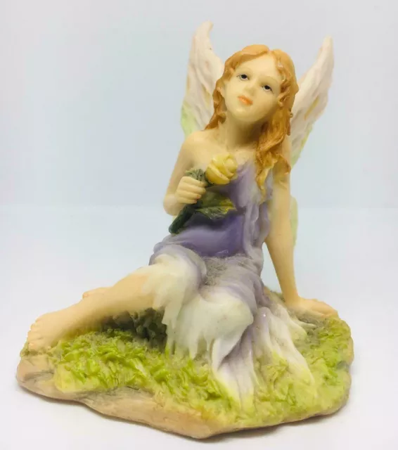 Porcelain Figurine Sitting Princess Angel beautiful Fairy Bear flower Statue 3"