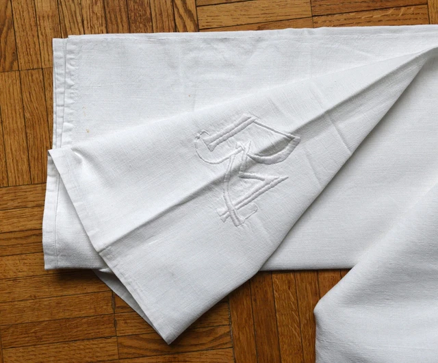 LINGE ANCIEN DRAP En Lin Brodé Avec Retour Travaillé Grand Monogrammes