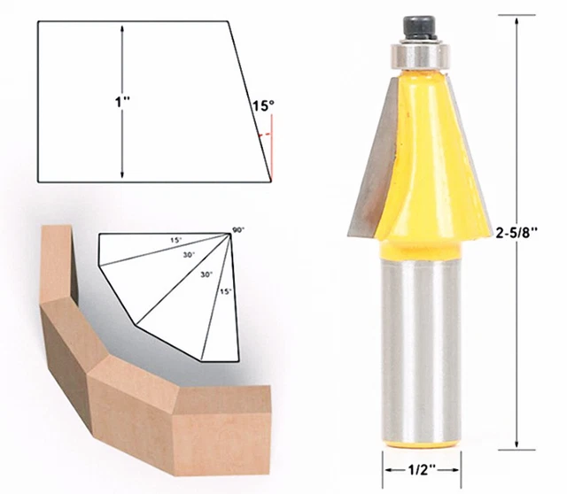 Milling 15 Degree Chamfer Edge Forming Router Bit 1/4" or 1/2" Shank  [M_4]
