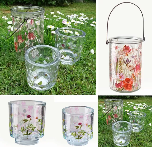 Deko-Glas*Wiesen-Blumen*rund Windlicht*Kerzenglas*Teelichthalter Auswahl Sommer