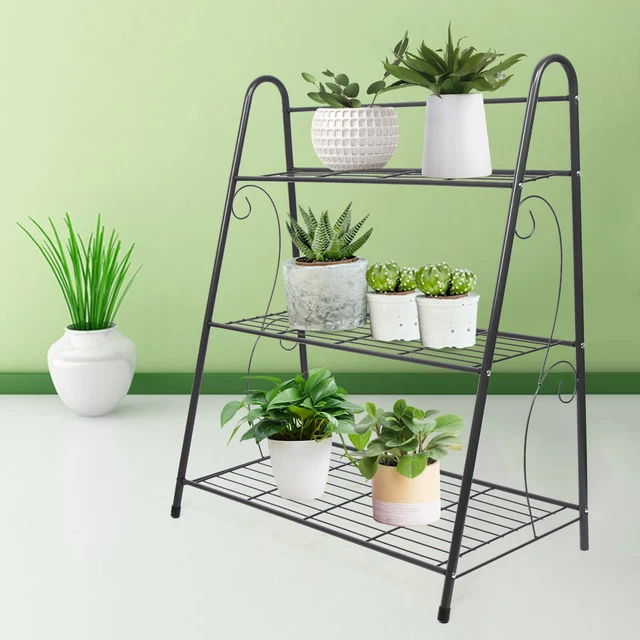 3-Tier Flower Wrought Iron Metal Plant Stand Flowerpot Rack Holder USA