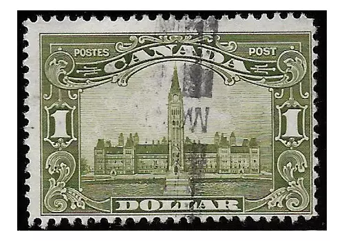 CANADA stamps 1929 Ottawa Parliament 1 dollar olive green SG.285 used -F837