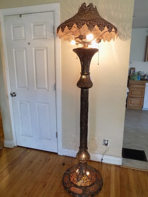 Vintage Moroccan  Turkish Moorish Pierced Floor Lamp 1920's TALL