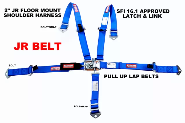 Junior Dragster Racing Harness Belt Sfi 16.1 5 Point Floor Mount Blue Bolt In