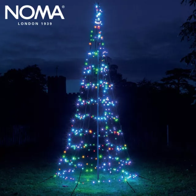 2m-4m NOMA Étoilé Nuits Noël LED Pré-éclairé Multicolore Extérieur Mât Cône Tree