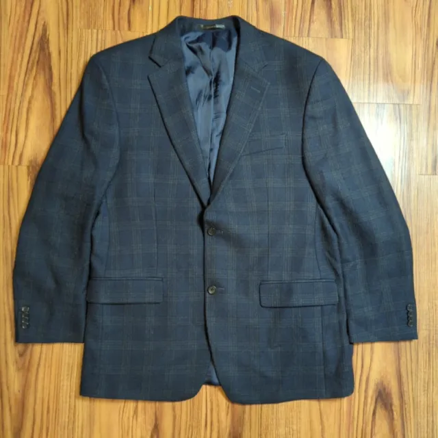 Michael Kors Wool Sport Coat Mens 42R Navy Blue Green Plaid Two Button Blazer