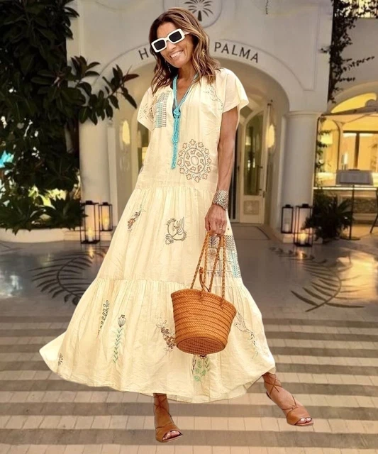 ZARA EMBROIDERED LONG Limited Edition Poplin Dress Oyster White 2901/901  Small S $119.00 - PicClick