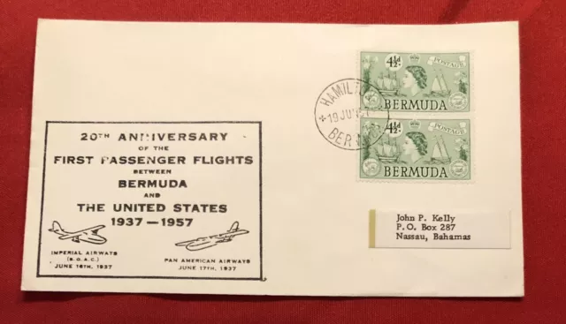 1957 Bermuda 1 x FDC 20th anniversary First Passenger Flight Bermuda - USA Green