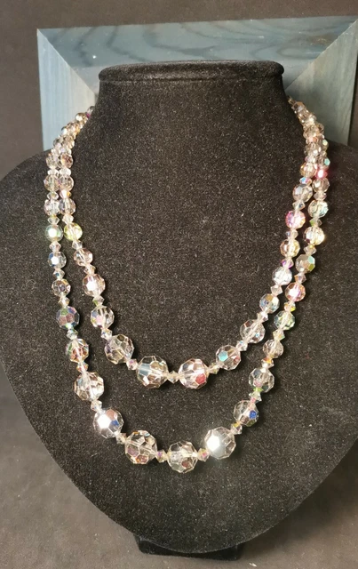 Collier Vintage Perles De Verre à Facettes Multicolores - Occasion - Longueur Ajustable ? - Bijou Rétro