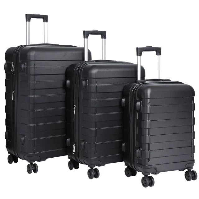 3-Piece Hardside Expandable Spinner Luggage Set Suitcase ABS Trolley in Black