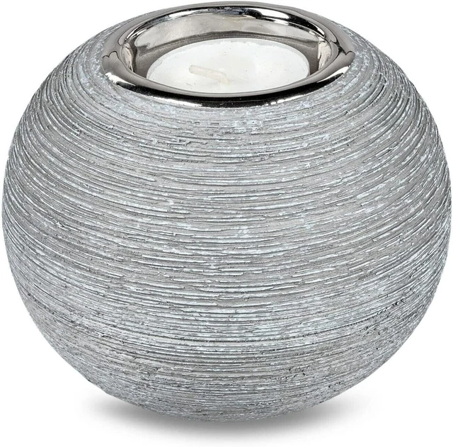 Teelichthalter Kugel grau silber | Teelichtleuchte Windlicht Tischdeko | 10cm