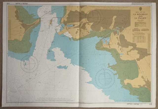 Large Vintage Admiralty Map / Sea Chart France West Coast La Rochelle La Pallice