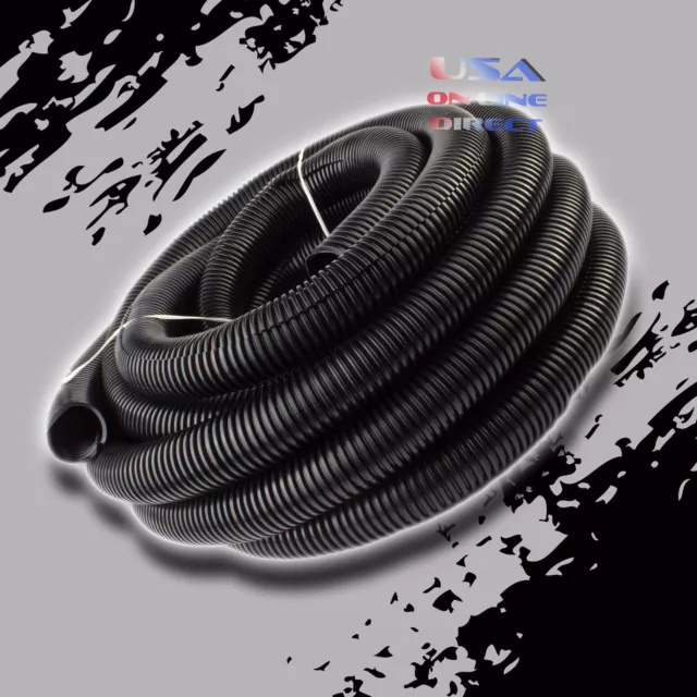 1" Conduit Car Home Boat 10 Foot Tubing Split Wire Loom Black Color Sleeve Tube