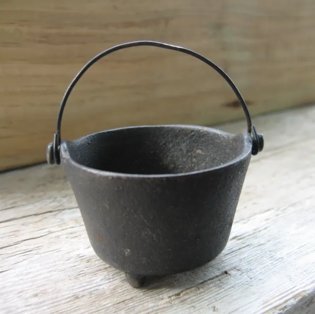 Vintage Miniature Small Cast Iron Witches Cauldron Hanging Dollhouse Pot 2" Wide