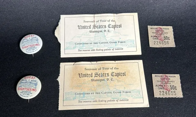 Vintage Collector White House Sightseeing Pins Capitol And Mount Vernon Tickets