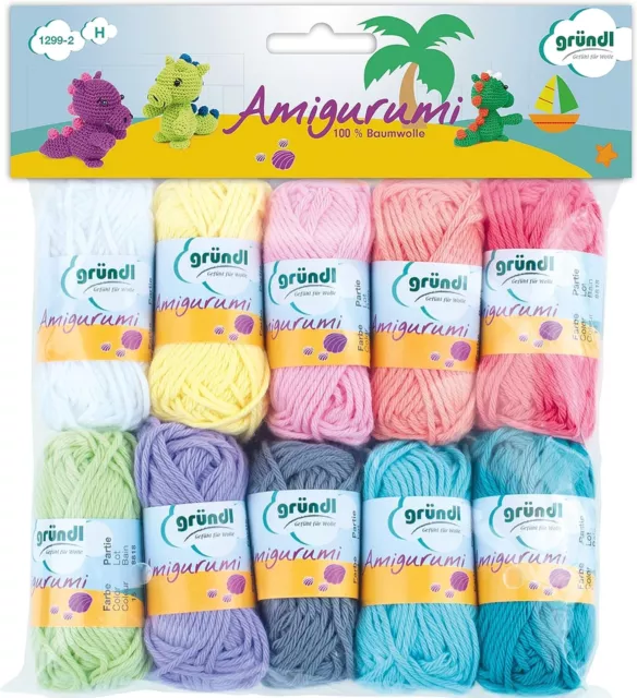 Set di 10 gomitoli di lana Cotone, Multicolore Gründl Amigurumi - 10 pezzi