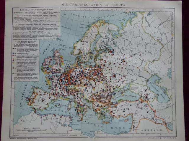 Landkarte Militärdislokation in Europa, Militärstandorte, Brockhaus 1901-05