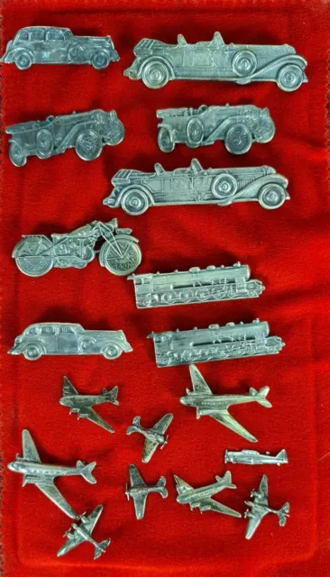 Collection Of 18 Brooches And Pins. Punched Silver. Transport. Xxth Century.