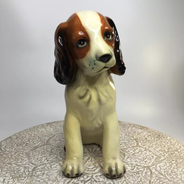 Large Vintage Sitting Puppy Dog Figurine Cocker Spaniel 11.5 In Brown Cream